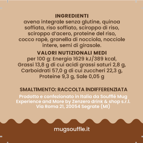 Descrizione degli ingredienti della granola nocciole e quinoa
